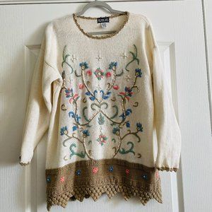 Vintage Honors Womens Cotton Embroidered Beaded Oversize Size S READ